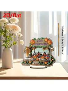 2D/Flat 1pc Halloween Funny House Pattern Diamond Painting Art Stereo Ornament, Diamond Drawing Art Stereo Plaque Ornament, DIY Handcraft Wooden Adult Birthday Gift, Home Decor, Halloween Gift