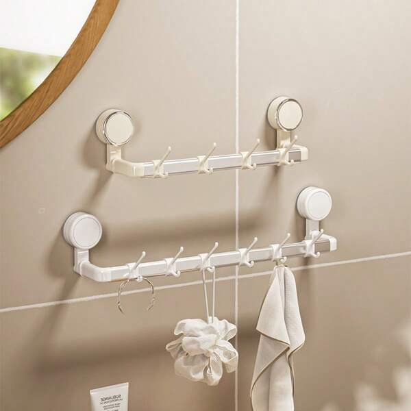 No-Drill Suction Cup Bathroom Towel Rack, Home Bathroom Towel Storage Organizer With Hooks, Bathroom Towel Bar Bath Towel Rack