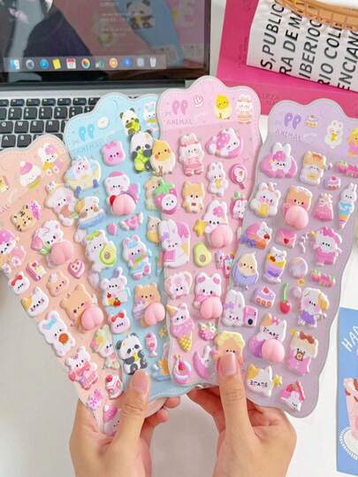 ملصقات قاعدة ناعمة ثلاثية الأبعاد، ملصقات حيوانات أرنب ودب ثلاثية الأبعاد، ديكورات DIY، ملصقات جميلة لأغطية الهواتف والمفكرات والكتيبات