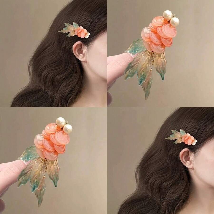 Super Fairy Goldfish Pearl Retro U-Shaped Hairpin High-End U-Shaped Retro Elegance Niche Design Side Clip Women's Hair Bun Tool - 錦鯉髮夾[1顆] - 查看 1