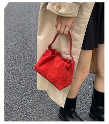 Women's Suede Handbag - Solid Color Handbag, Casual Vintage Shoulder Bag And Crossbody Bag For Everyday Use In Autumn And Winter. - Red - View 2