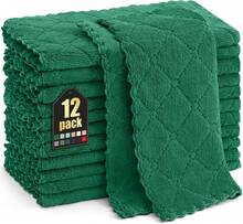 12 Pack Kitchen Dish Cloths (10 X 10 Inches, Cream Yellow), Super Soft And Absorbent Coral Velvet Dish Towels, Nonstick Oil Fast Drying Microfiber Cleaning Cloth, No Lint Household Dishcloths, 2025 - 墨綠色 - 查看 13