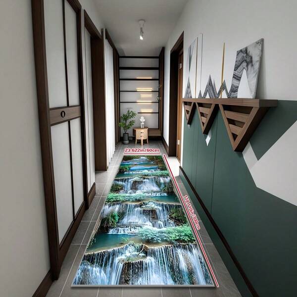 3D Waterfall Non-Slip Carpet - High Quality Gold Velvet 3D Waterfall Carpet, Non-Slip, Machine Washable, Suitable For Kitchen, Bedroom, Living Room And Hallway Decor