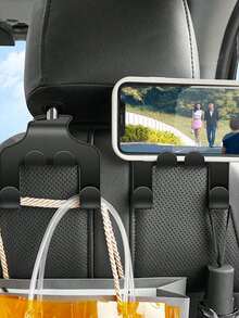 Universal Car Seat Headrest Hanger Storage Rack, Backseat Organizer Bag, Car Phone Holder, Car Interior Accessories, Sun Shade, Travel Cooling, Car Accessories, Car Storage Bag, Keep Your Car Clean - Black - View 4