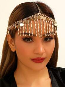 قلادة شعر من سلسلة رأس بلورية متدلية بشكل هندسي ذهبي اللون، إكسسوار شعر أنيق للنساء، تيجان عرائس وإكسسوارات رأس للاستخدام اليومي