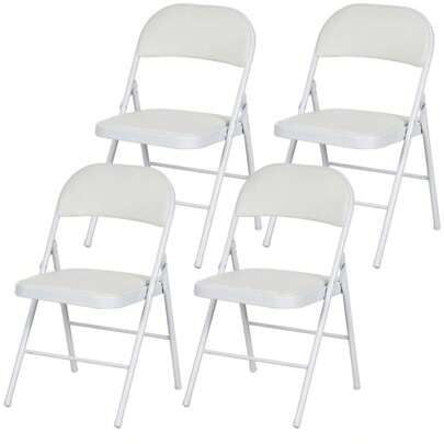 HOMCOM Set Of 4 Folding Chairs, Portable Office Chair With Cushion, Faux Leather, Steel Legs, Folding Chair For Office, Waiting Room, White