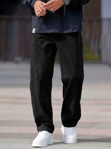 1pc Men's Black Straight Loose Fit Jeans, Solid Color Comfortable Casual Jeans, Suitable As Gift For Husband Or Boyfriend - Black - View 5