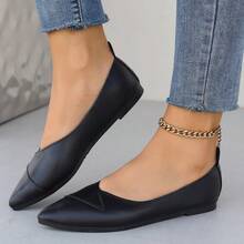 2025 Summer New Large Size Flat Single Shoes Spliced Pointed Toe Shallow Mouth Casual Shoes Cross-Border Women's Shoes Wholesale - màu đen - Xem 9