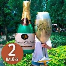 THINGS ALREADY Kit Ano Novo 2026 Balão Taça Garrafa Decoração Ano Novo C/ Balão Cromado Dourado Prata