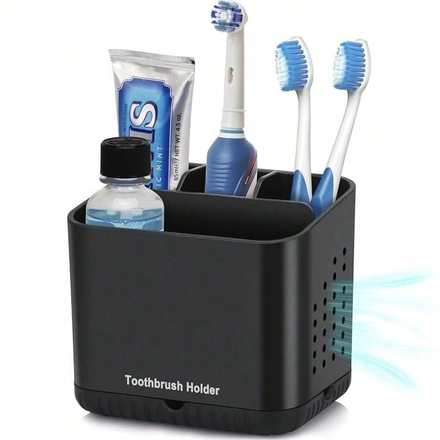 Black Toothbrush Holders For Bathrooms, Electric Toothbrush And Toothpaste Holder, 4 Slots Tooth Brush Holder For Bathroom Countertop Organizer (Black){Inchcolor_nameinch:InchBlackinch} - 黑色 - 查看 1