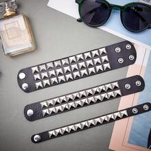 3 pièces Bracelet punk pour hommes et femmes, bracelet gothique punk rock des années 80, bracelet/manchette unisexe pour fête d'Halloween, accessoires - Noir - Voir 5