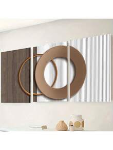 3pcs/Set Modern Abstract Wall Art Set - Unframed Canvas Painting, Geometric & Wood Grain Design, Suitable For Living Room, Bedroom, Office Decor, Holiday Gift, Minimalist Office Art, Wall Decor - Multicolor - View 4