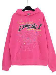 Y2K Hoodie Set Cobweb Spider Style Hoodie Pant Casual Tracksuit Long Sleeve Athletic Suit  Halloween    Regular Fit    Drawstring  Pocket    Halloween - 粉色 - 查看 9