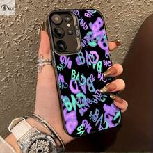 Funda con patrón de texto colorido BAD para Samsung Galaxy S25ULTRA, S24PLUS, S23FE, S21PRO, S22, S20+, A03S, A05S, A14, A31, A53, A34, A10, A04E, M04, A33, A35, A55, A72, A71, A70, A22, A16, A06, A20S, A54, anti-suciedad, a la moda, moderna, colorida, plateada IMD - Colores mixtos - Ver 4