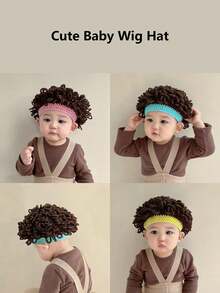 1 Stück lustiger Babyhut - Süßer Baby-Perückenhut - Viraler Baby- & Kleinkind-Stylischer Haarbedeckung - Lockiger Haarcap für Jungen & Mädchen - Geeignet für Alter 1-4 - Verschiedenfarbig - Übersicht 1
