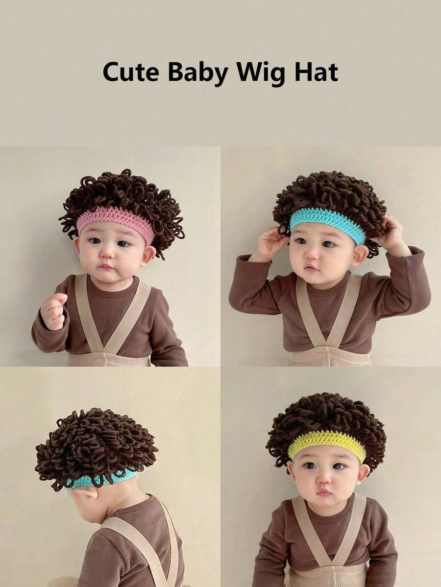 1 Stück lustiger Babyhut - Süßer Baby-Perückenhut - Viraler Baby- & Kleinkind-Stylischer Haarbedeckung - Lockiger Haarcap für Jungen & Mädchen - Geeignet für Alter 1-4 - Verschiedenfarbig - Übersicht 1