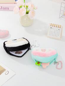 1 Piece Girls'Cute Furry Coin Purse House-Shaped Coin Wallet Mini Money Bag With Key Chain Embroidery Pattern Change Purse Cartoon Expression Pattern Card Bag Soft Plush Bluetooth Earphones Storage Bag Portable Small Hanging Bag Accessories Bag Schoolbag Pendant Lovely Coin Pouches Cute House Wallets For Children Multi-Functional Small Items Storage Bag For Daily Use - Multicolor - View 4