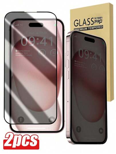 2pcs Full Screen Tempered Glass Screen Protector With Privacy Protection, Compatible With IPhone 16 Pro Max/15 Pro Max/15 Pro/14 Pro Max/13/12/11/17/17 Air/17 Pro/17 Pro Max, Black Edged Anti-Peeping Full Coverage, 9H Hardness Aluminum Alloy Material Phone Accessory