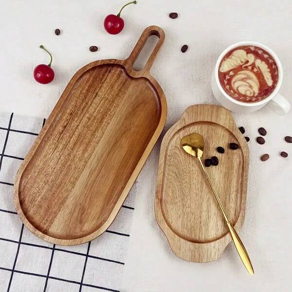 1 Stück elegantes Holztablett, kreative ovale Holzplatte mit Griff, geeignet zum Servieren von Kaffee, Desserts und Frühstück. Küchenutensilien, Küchendekor und Aufbewahrungstablett für Zuhause, Partys, Camping, Weihnachten, Thanksgiving, auch als Neujahrsgeschenk. Rustikales Holztablett, Holz-Snackteller, Feiertags-Dekoration, Unterhaltung Zuhause