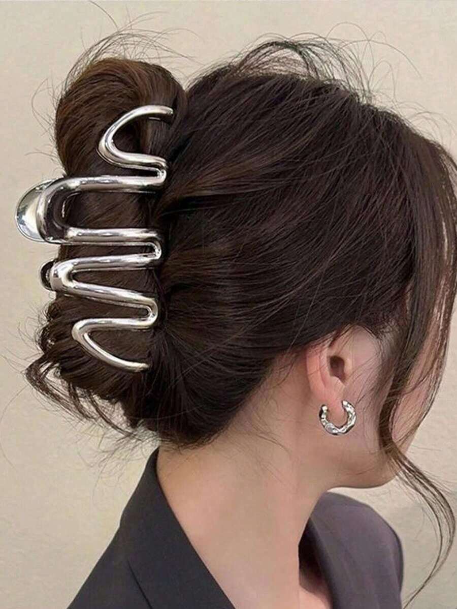 1pc Metal Claw Clip Large Hair Claw Clip For Women, Suitable For Hair Bun And French Twist,Gold Head Piece Hair Clips Hair Jaw Clip Hair Clamps Hair Clutch Hair Catcher Clip Fall Winter Hair Accessories For Women For Vacation Outfits Woman - Bạc - Xem 1