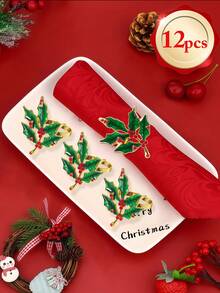 2-12 件/套彩色叶子餐巾环、圣诞餐巾环装饰、圣诞派对餐巾架、餐巾环、节日餐巾环、婚礼生日派对晚宴用品 - 彩色 - 查看 10