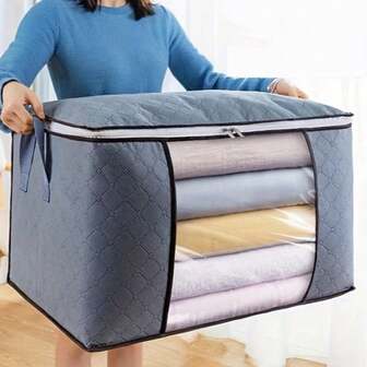 [Top-Rated] Extra-Large Foldable Storage Bag With Reinforced Handles - Durable Thick Fabric Organizer For Comforters, Blankets & Bedding - Clear Window, Sturdy Zipper,Toys And Clothing Storage