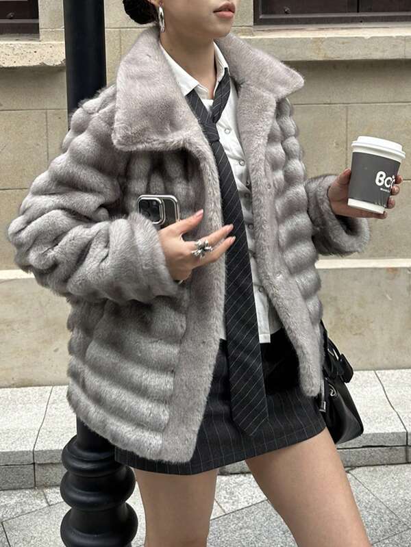 Farbverlauf Kunstfell Jacke mit normalen Ärmeln für Damen, Wintermantel