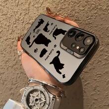 Funda de Teléfono con Diseño de Gato Negro en Pantalla Completa Compatible con iPhone 16 15 14 13 12 11 7/8 7/8 Plus X/S X/S Max  Galaxy S22 Ultra Galaxy S22 Galaxy S22 Galaxy S23 Galaxy S23 Galaxy S23 Ultra Galaxy S23 FE Galaxy S24 Galaxy S24 Plus Galaxy S24 Ultra y Otros Modelos, Anti-Mancha, a la Moda, , Color Plata IMD - Colores mixtos - Ver 6