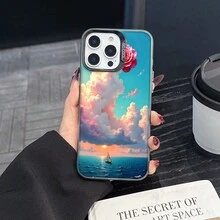 Colorful Silver Apple Phone CaseA Pink Rose Floats Above A Sailboat At SeaCompatible With  11 To  17 Models The Cases Lens Protection Function Ensures The Camera Remains Undamaged During Shooting  Guaranteeing Image Quality - Black - View 6