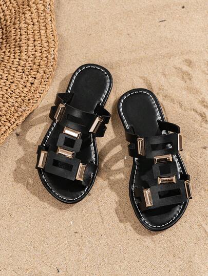 2025 New Slippers, Fashion Slippers, Bohemian Style Slippers, Soft Sole Wear-Resistant Casual Slippers, Slippers, Golden Buckle Slippers