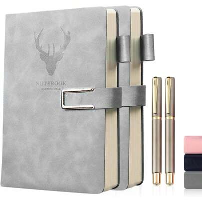 2 Piezas de Cuadernos A5 con Tapa Dura en Cuero Vegano, ​ cuaderno pautado ​ ,Adecuado Para Oficina, Material Escolar, Cuadernos De Horarios Personales. (Pack de 2 unidades - Negro)