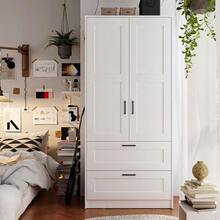 Wood White Wardrobe Closet With 2 Doors And 2 Drawers,Bedroom Freestanding Armoire Storage Cabinet With Shelves,Wooden Wardrobe Combination For Hanging Clothes (White 2 Drawers) - Trắng 2 ngăn kéo - Xem 4