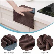 12 Pack Kitchen Dish Cloths (10 X 10 Inches, Cream Yellow), Super Soft And Absorbent Coral Velvet Dish Towels, Nonstick Oil Fast Drying Microfiber Cleaning Cloth, No Lint Household Dishcloths, 2025 - 深灰色和棕色 - 查看 2