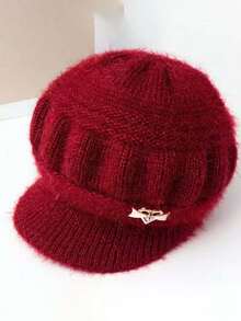 1 Stück gestrickte Baretmütze für Frauen mit Herz-Strass für Winter & Weihnachtsstil