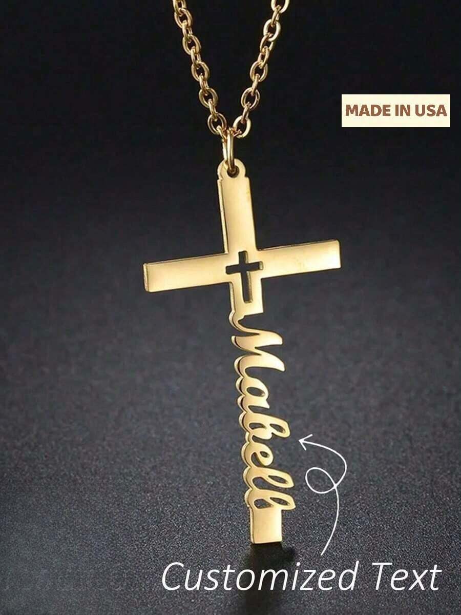 1 Customized Name Necklace With Cross Pendant, Personalized Birthday Gift, Minimalist Daily Style, Suitable For Valentine's Day Ideal Gift - Multicolor - View 1