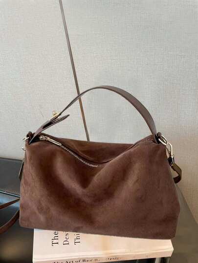 1pc Women's New Crescent Moon Handbag, Fashionable Minimalist Suede Tote Bag, Suitable For Dates, Gifts, Commuting, Shopping