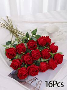 Bó hoa hồng đỏ nhân tạo (3/5/10 bông/5 gói/4 bông/1 bó), hoa giả dùng để trang trí, thích hợp làm quà tặng ngày Valentine, tiệc cưới, trang trí nhà cửa, quà sinh nhật, dùng trong nhà và ngoài trời. - màu đỏ tươi - Xem 18