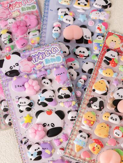 3Dかわいい動物パンダ、ウサギ、猫の肉球フォームステッカー、ストレス解消ステッカー、装飾ステッカー、ウォーターボトル、キーボード、テーブルなどに使用可能、子供の報酬、3Dスクラップブックステッカートイ