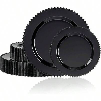 60PCS Ivory Plastic Plates - Beaded Thanksgiving Plates Disposable Heavy Duty - Thanksgiving, Party, Shower, Wedding - Include 30PCS 10inch Dinner Plate 30PCS 7inch Dessert Plate