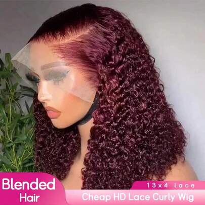PQL 200% Density Curly Lace Front Wig Human Blended Hair 13x4 HD Lace Frontal Wigs Blended Wig - Curly Wig Glueless Jerry Curly Deep Wave Wigs Brazilian Virgin Hair Lace Front Wigs Curly Water Wave Lace Front Wig