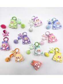 NEW Bowknot Style Flocking The Cute Big Ear Doll Cartoon Polychrome Key Chain Anime Resin Material The Big Ear 3D Doll Bag Pendant Key Fob Party Small Gifts