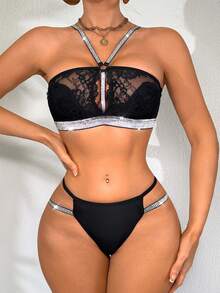 2 st/set damer spets patchwork underkläder set