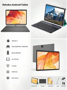 Relndoo 2025款安卓平板电脑，配备键盘，搭载安卓15操作系统，二合一设计，10.1英寸屏幕，包含鼠标、保护套、触控笔、屏幕保护膜、数据线，RK3562四核2.0GHz处理器，6GB+20GB内存+128GB存储，200万像素+800万像素双摄像头，1280*800高清触控屏，6000mAh电池，Type-C接口，支持1TB SD卡扩展，802.11n 2.4G/5G WiFi，GPS定位，精美礼品（不含适配器） - 绿色 - 綠色 - 查看 3