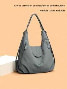 1pc Solid Color Versatile Multi-Layer Backpack, Nylon Fabric, Zipper Closure, Fashion Casual Backpack, Women's Shoulder Bag, Suitable For Daily Commute, Work, School, Shopping, Short-Distance Travel - Grey - View 1