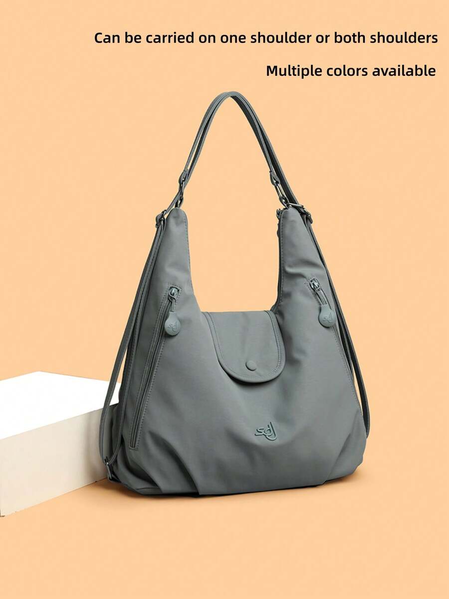 1pc Solid Color Versatile Multi-Layer Backpack, Nylon Fabric, Zipper Closure, Fashion Casual Backpack, Women's Shoulder Bag, Suitable For Daily Commute, Work, School, Shopping, Short-Distance Travel - Grey - View 1