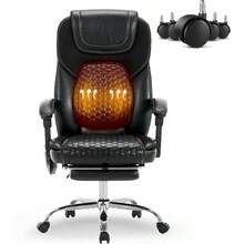 Massage Office Chair With Heat And Footrest U2013Reclining Desk Chair, Big And Tall Leather Computer Chair With Wheels, PU Executive Office Chair Home, Gaming, Study, 300 Lbs, Black