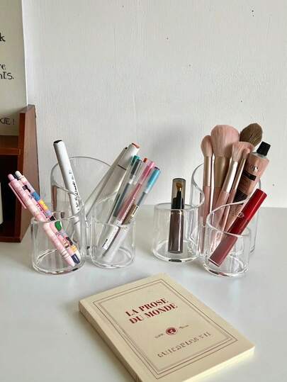 1pc Cosmetic Brush Holder, Three Slot Cosmetic Container, Suitable For Storing Cosmetics, Stationery, Suitable For Use In Bathroom, Dressing Table, Desk, Christmas Gifts