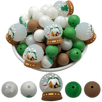 36颗圣诞系列混合硅胶珠装饰珠DIY手工包链、手机链、手链、项链、钥匙扣、首饰珠