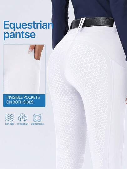 ROYALS MATTINI Women's Silicone Full Seat Riding Pants With Pockets, Black Equestrian Breeches, Quick Dry Horse Riding Tights For Women
