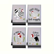 4pcs, Hand Towels, Rooster Hens Printed Kitchen Towel, Rustic Farmhouse Style Decorative Dishcloth, Absorbent Tea Towel For Holiday, Kitchen Supplies, Room Decor Suitable For Birthdays, Anniversaries, Valentine's Day, Thanksgiving, Christmas, Halloween, Weddings, And New Year's Gifts, This Is An Ideal Present For Her, And Also A Great Choice For Him, Family, Boyfriend, Girlfriend, Father, Mother, Lover, Daughter, Son, Grandparents, Friends, Classmates, And Pets.It Can Be Used On Sofas, Beds, In Cars, Bedrooms, Living Rooms, Offices, Outdoor Camping, Beaches, Etc., As Wall Decorations, Bedroom Decorations, Halloween Decorations, Autumn Home Decor, Autumn Decorations, Christmas Party-Themed Kitchen Towels, Christmas Decorations, And Office Decorations. - 白色 - 查看 8